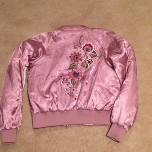 💕 Pink Silk Bomber Jacket with Embroidery